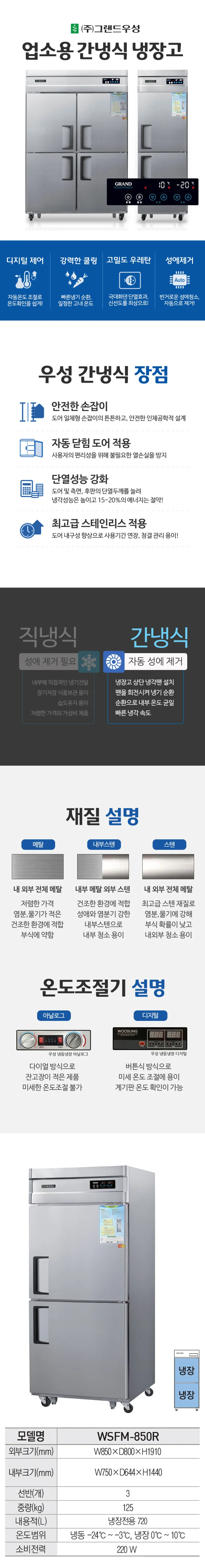 [그랜드우성] 간냉식 스탠드 냉장고 720L (올스텐) WSFM-850R_올스텐 상세 이미지 1