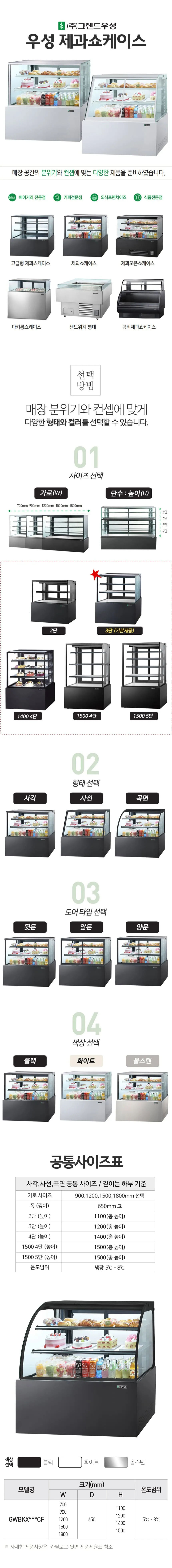 [그랜드우성] 간냉식 제과쇼케이스 1200 곡면 뒷문형 3단 (올스텐) GWBKXG12CF (올스텐) 상세 이미지 1