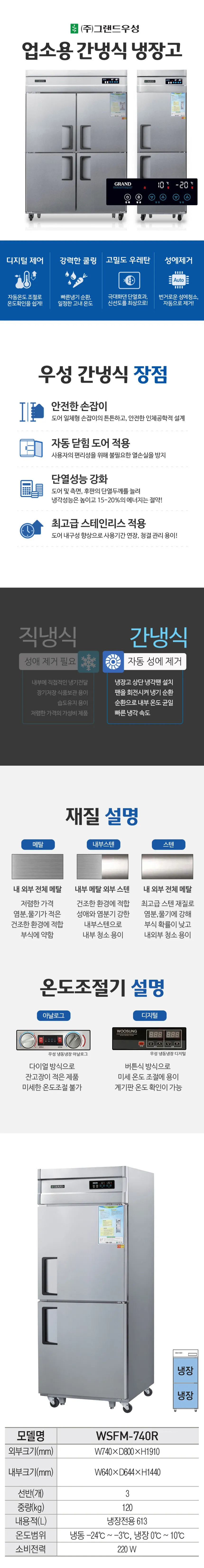 [그랜드우성] 간냉식 스탠드 냉장고 613L (올스텐) WSFM-740R_올스텐 상세 이미지 1