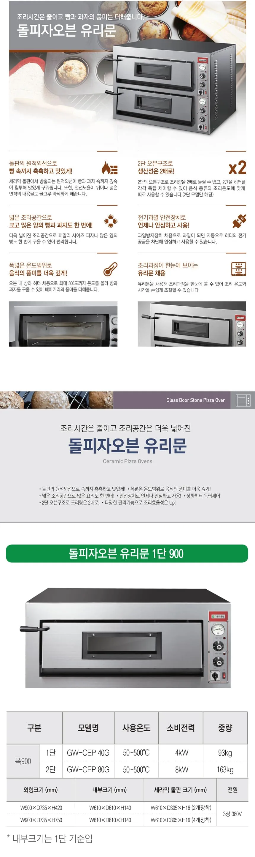 CI_[그랜드우성] 업소용 돌피자오븐 유리문 1단 900 (GW-CEP 40G) 상세 이미지 1