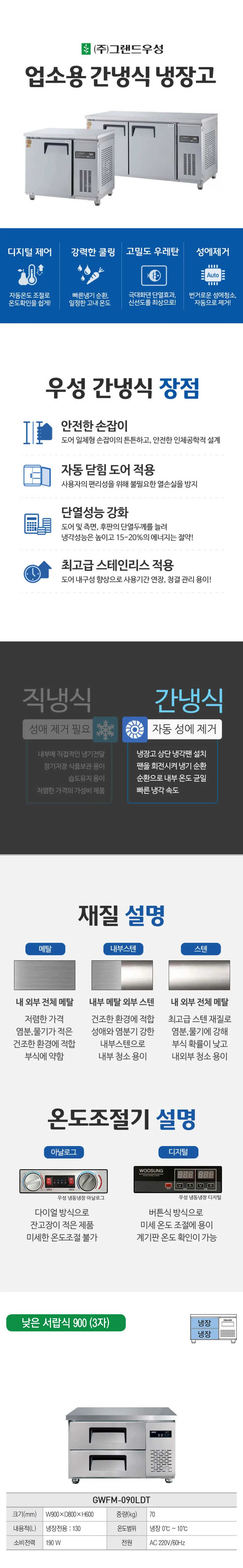 [그랜드우성] 간냉식 낮은 서랍 냉장고 130L (폭800) GWFM-090LDT_L8 상세 이미지 1