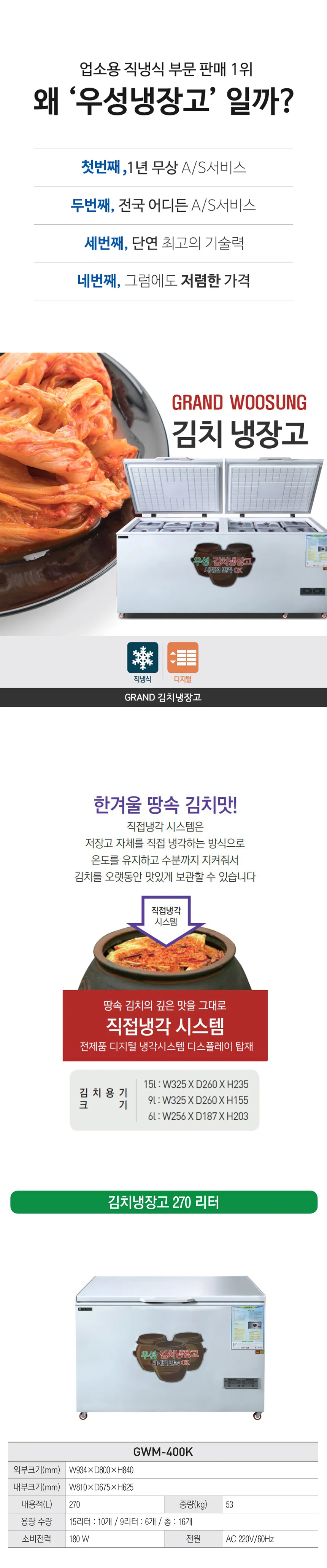 [그랜드우성] 김치 냉장고 270L (36) GWM-400K 상세 이미지 1
