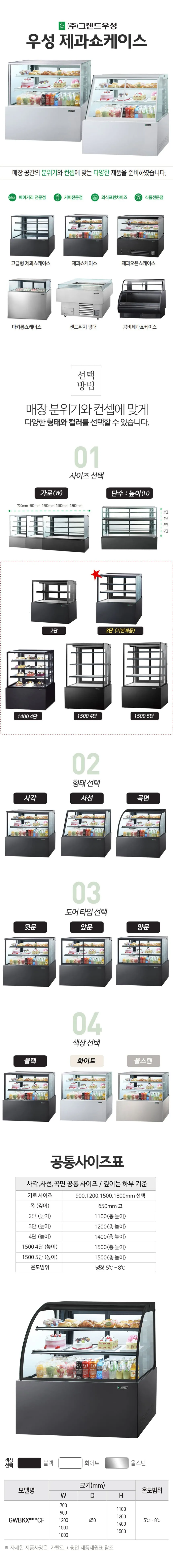 [그랜드우성] 간냉식 제과쇼케이스 900 곡면 뒷문형 3단 (화이트) GWBKXG09CF (W) 상세 이미지 1