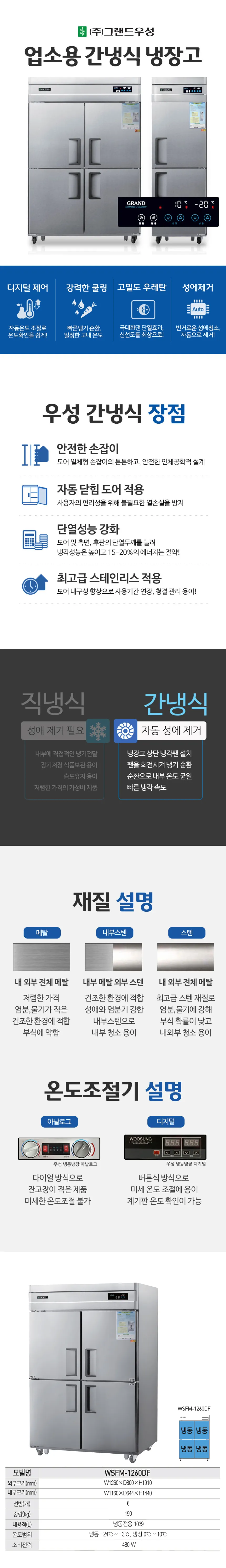 [그랜드우성] 간냉식 냉동고 1039L (올스텐) WSFM-1260DF_올스텐 상세 이미지 1