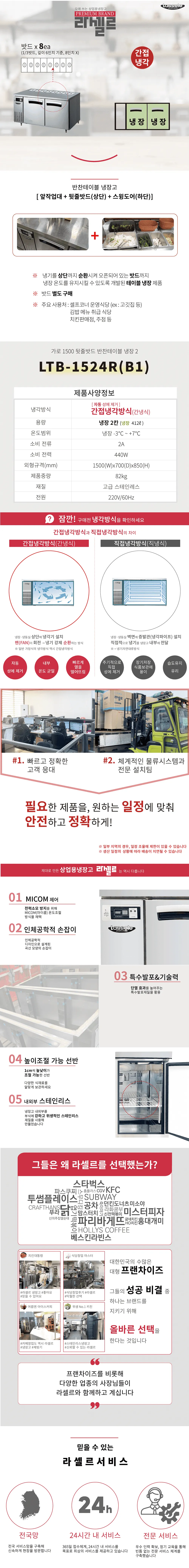 CI_[라셀르] 간냉식 뒷줄 반찬 테이블 냉장고 412L (올스텐) (LTB-1524R(B1)) 상세 이미지 3