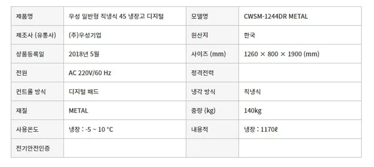 CI_[그랜드우성] 직냉식 냉장고 1165L 메탈 (CWSM-1244DR_메탈) 상세 이미지 2