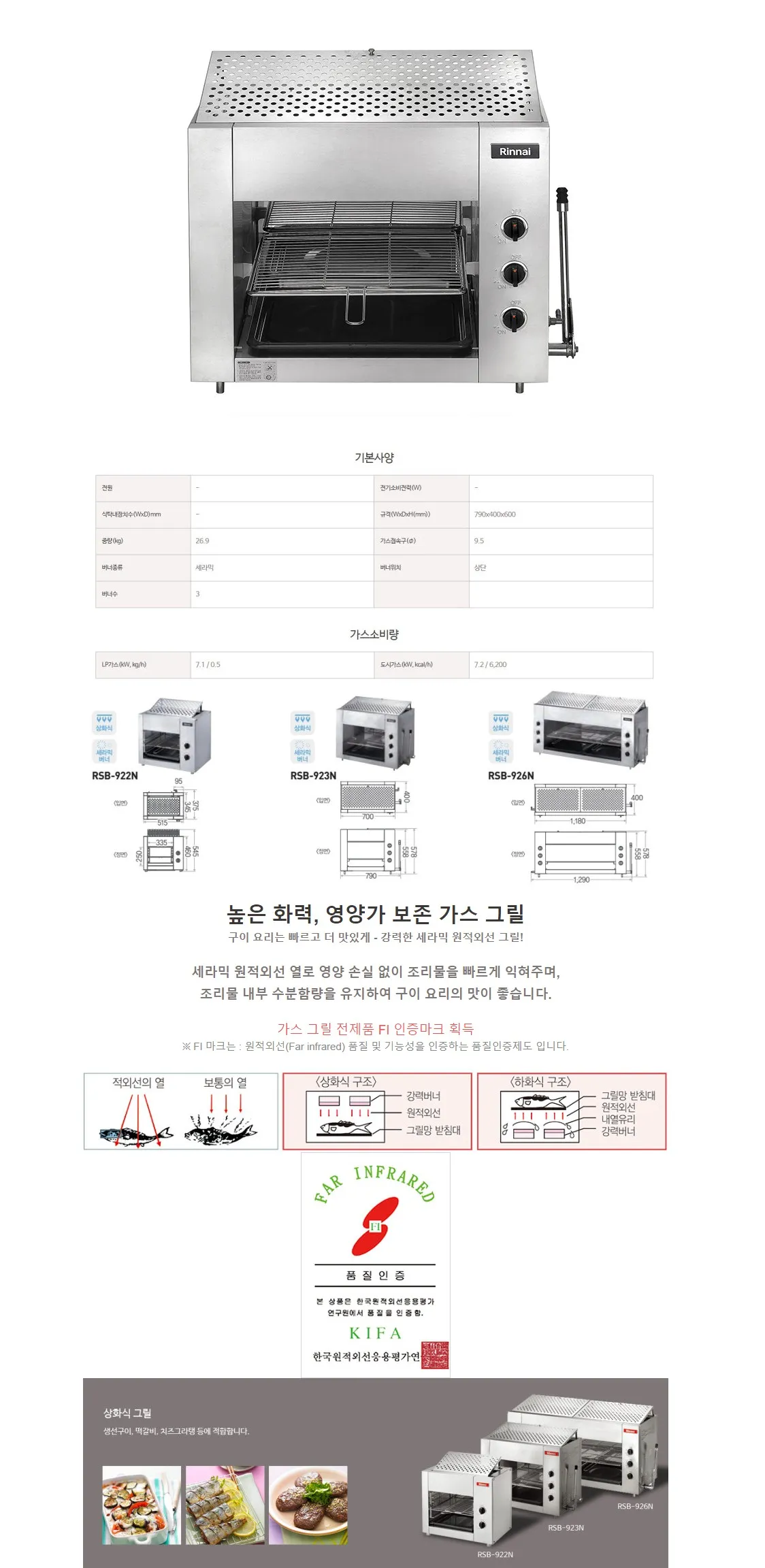 [린나이] 구이기 야끼바 가스그릴 상화식 790 (36) RSB-923N 상세 이미지 1