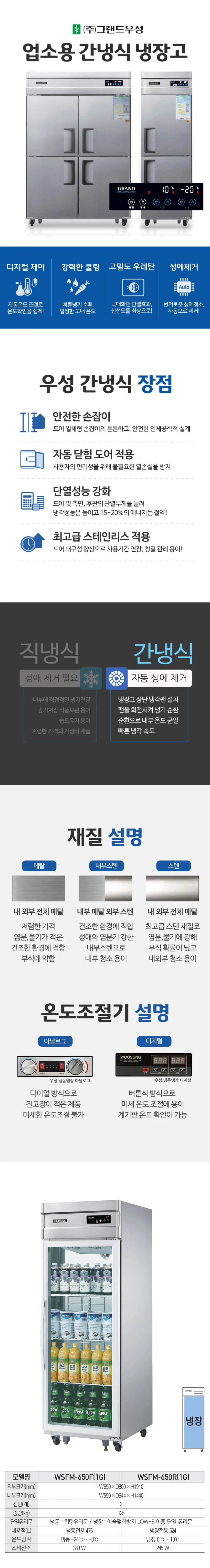 [그랜드우성] 간냉식 스탠드 냉장고 524L (올스텐) WSFM-650R_올스텐 상세 이미지 1