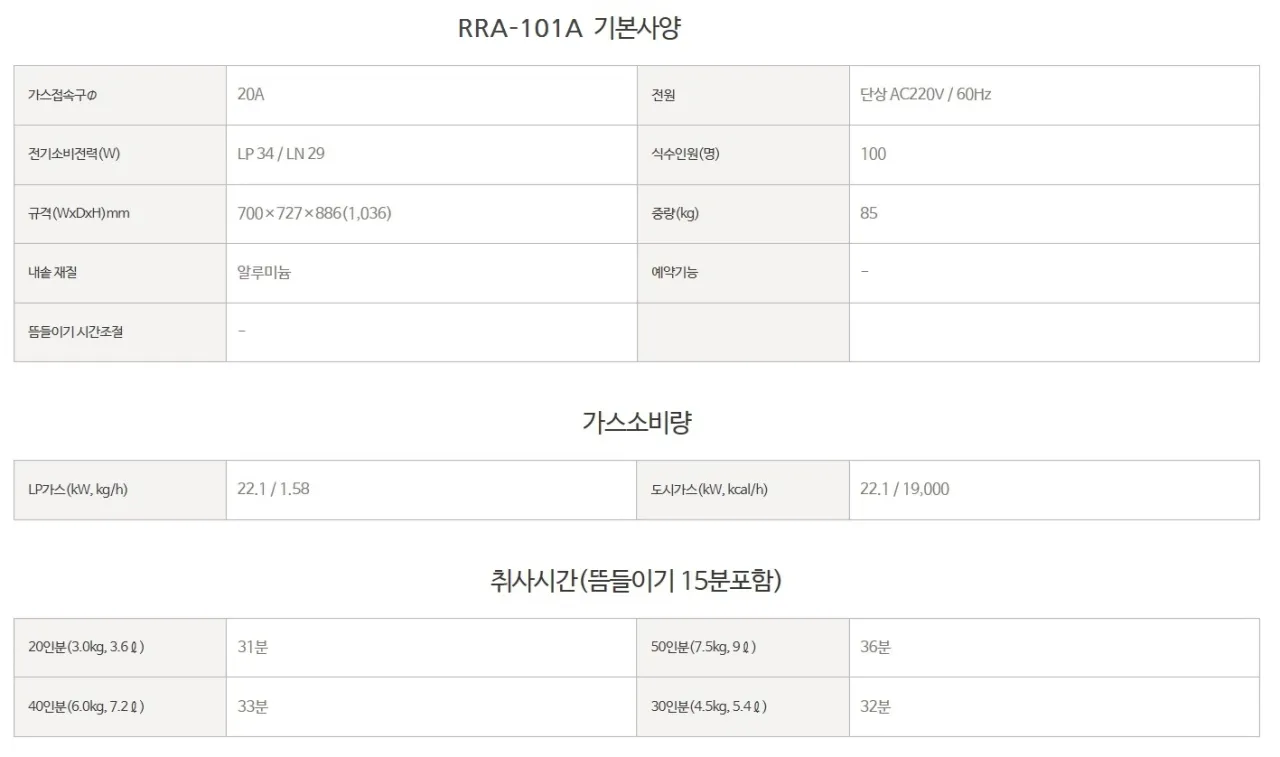 [린나이] 업소용 취반기 100인용 가스밥솥 (알루미늄) LPG (36) RRA-101A_LPG 상세 이미지 1