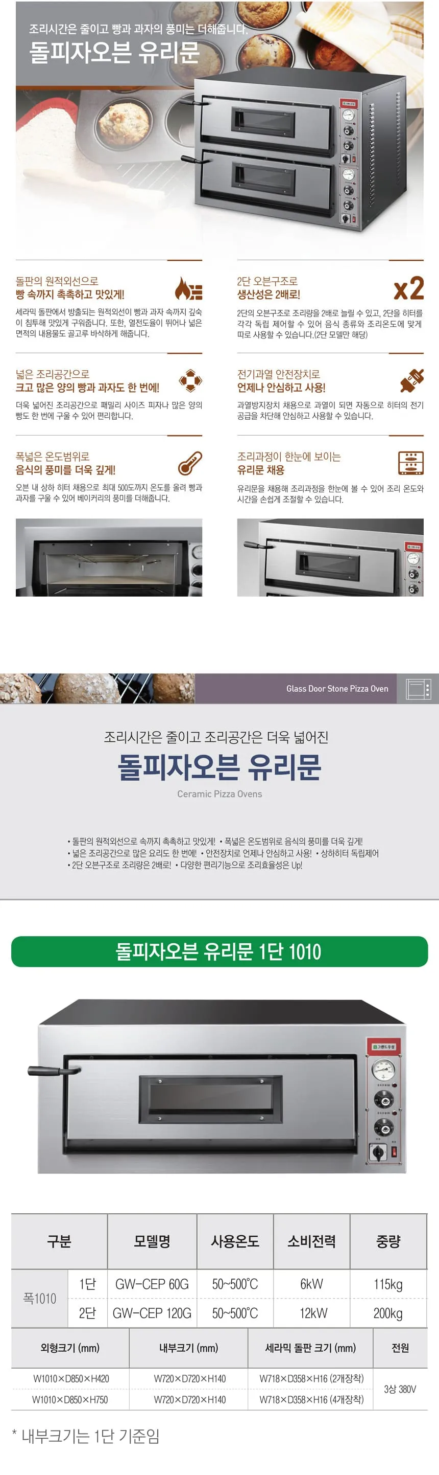 CI_[그랜드우성] 업소용 돌피자오븐 유리문 1단 1010 (GW-CEP 60G) 상세 이미지 1
