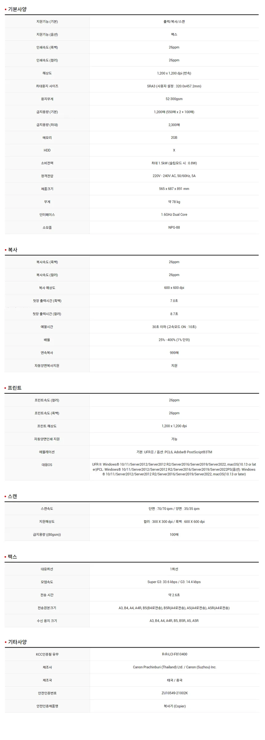 [카피렌탈] 흑백레이저대형복합기 (A3,새제품) 캐논 iRC3326 상세 이미지 2