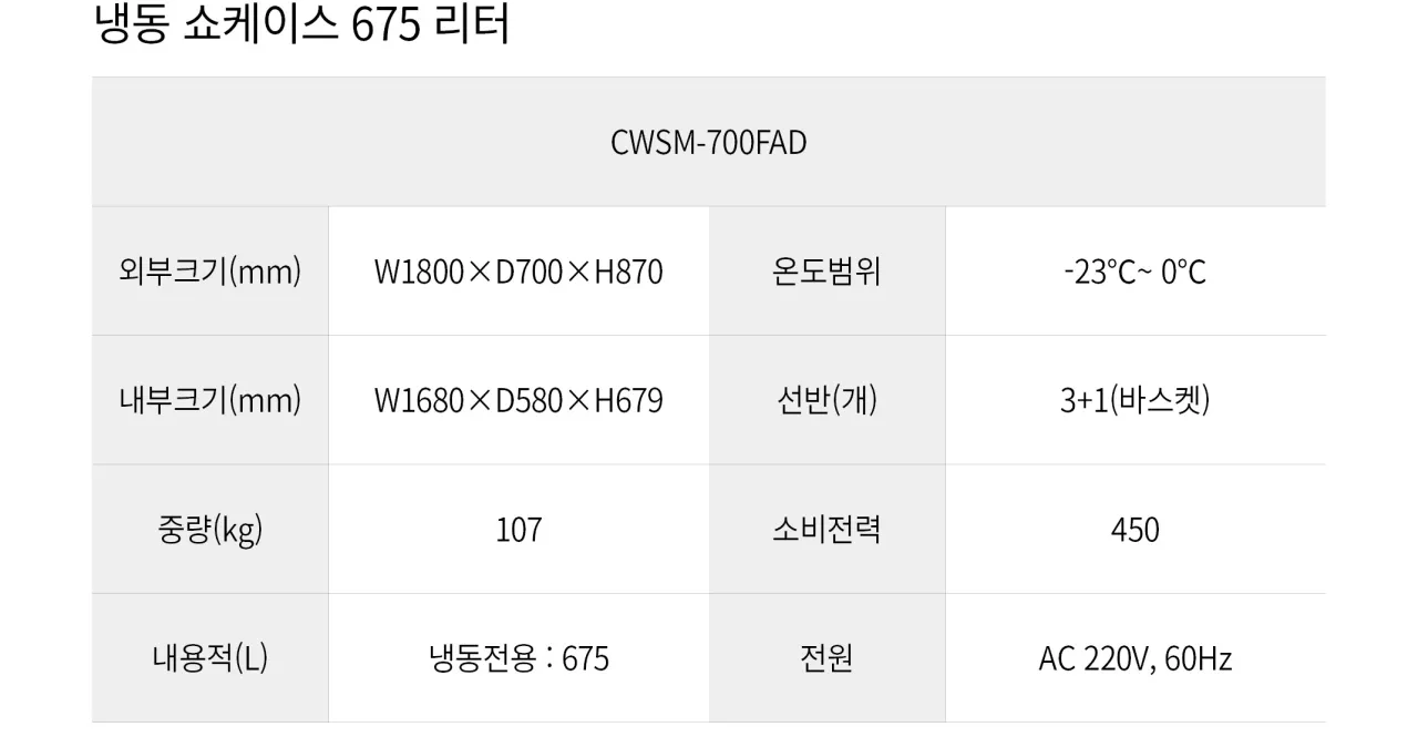 [그랜드우성] 냉동 쇼케이스 675L (36) CWSM-700FAD 상세 이미지 2