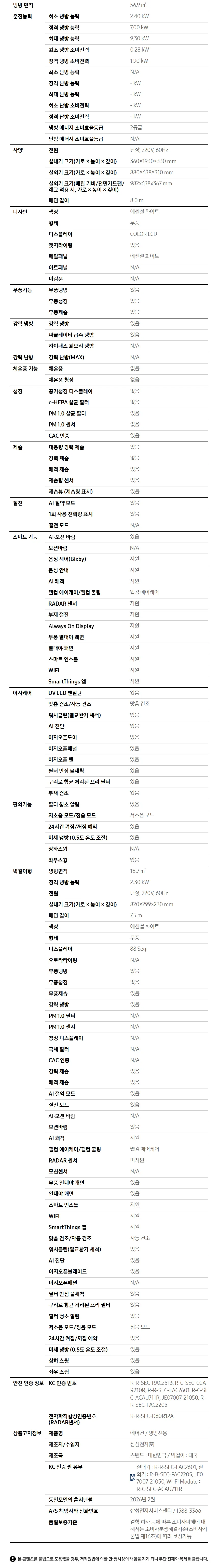 [삼성] 에어컨 무풍콤보 갤러리 매립 화이트 스탠드+벽걸이 17평+6평 AF90H17D35WRY 상세 이미지 3
