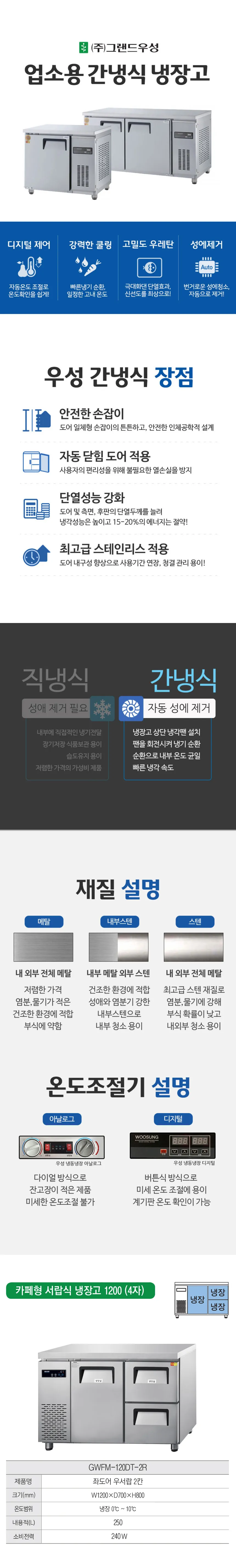 [그랜드우성] 간냉식 카페형 서랍 냉장고 250L GWFM-120DT-2R 상세 이미지 1