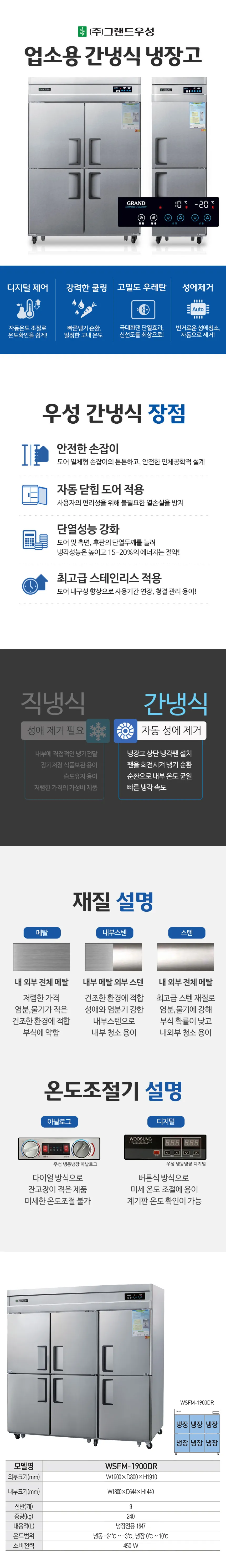 [그랜드우성] 간냉식 스탠드 냉장고 1647L (올스텐) WSFM-1900DR_올스텐 상세 이미지 1