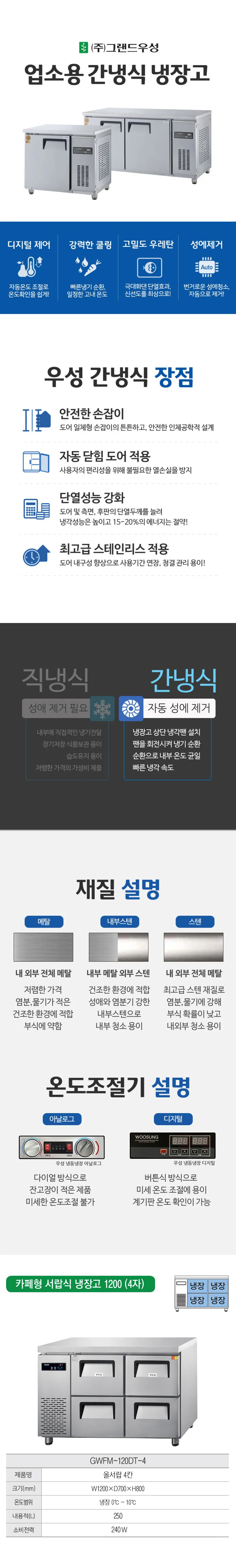 [그랜드우성] 간냉식 카페형 서랍 냉장고 250L GWFM-120DT-4 상세 이미지 1