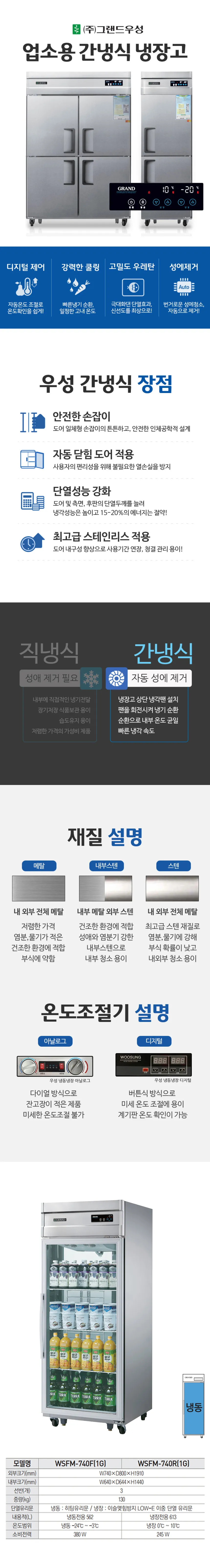 [그랜드우성] 간냉식 유리문 냉동고 562L (올스텐) WSFM-740F(1G)_올스텐 상세 이미지 1