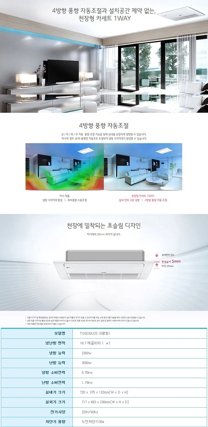 [LG] 천장형 1WAY 에어컨 6평형 단상 TQ0232U2S [페이] 상세 이미지 1