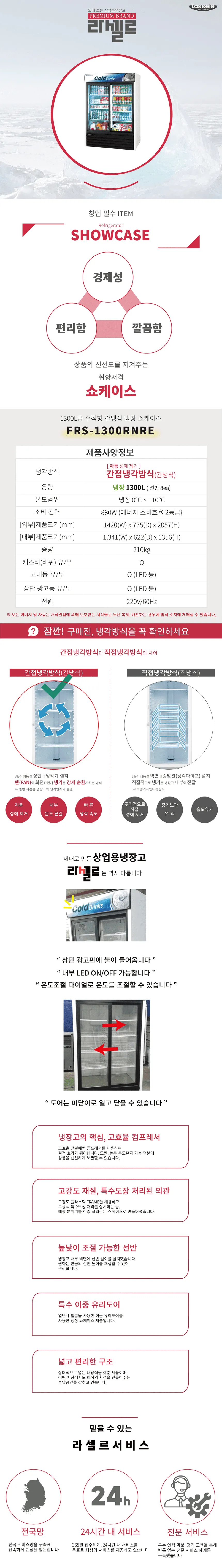 [라셀르] 간냉식 냉장 쇼케이스 1162L급 FRS-1300RNRE 상세 이미지 1