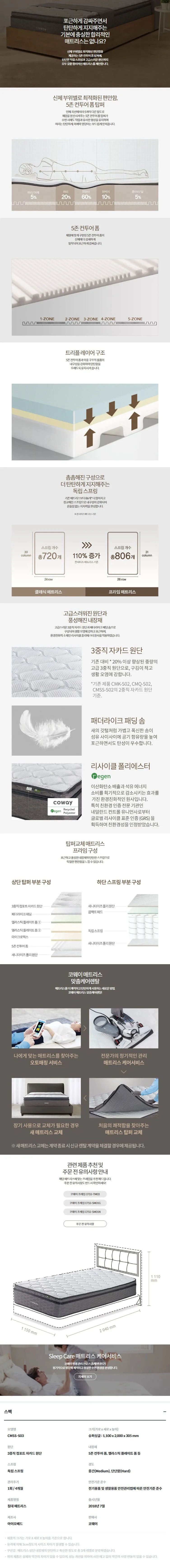 [코웨이] BEREX 프라임 매트리스 (SS)